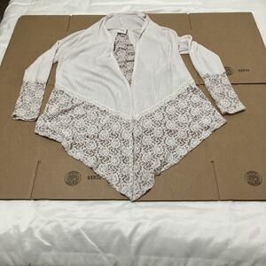 Knox Rose Open Cardigan Sweater Womens SZ M Lace Knit Draped Romantic Boho Hi-Lo